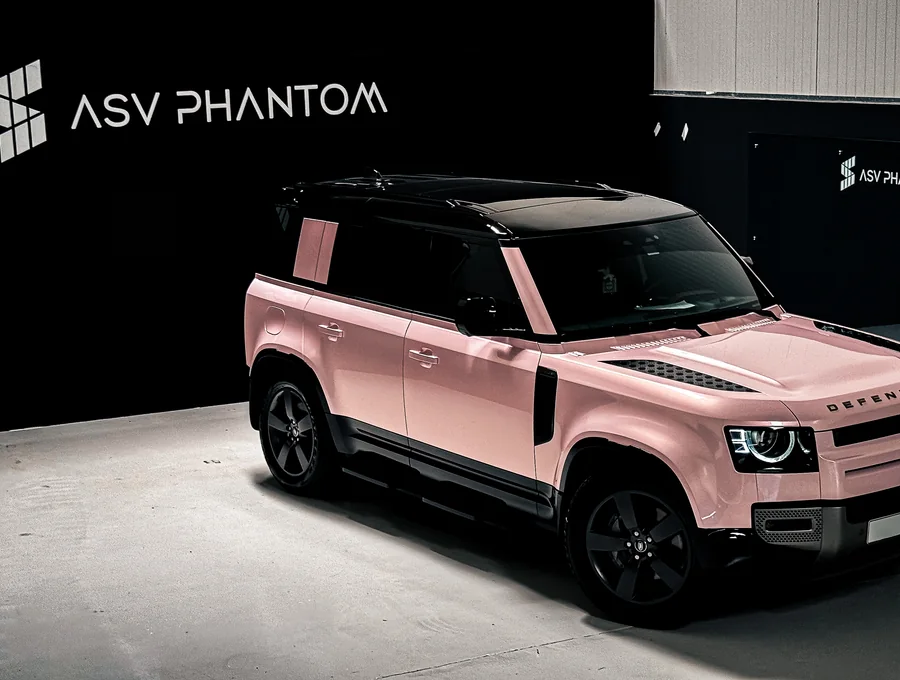 Pink Defender Color PPF under ASV Phantom studio lighting